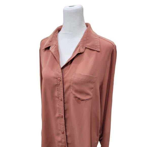 Lulus Boyfriend Fit Casual Button-Down Long Sleeve Blouse Size Medium Mauve - Picture 2 of 11